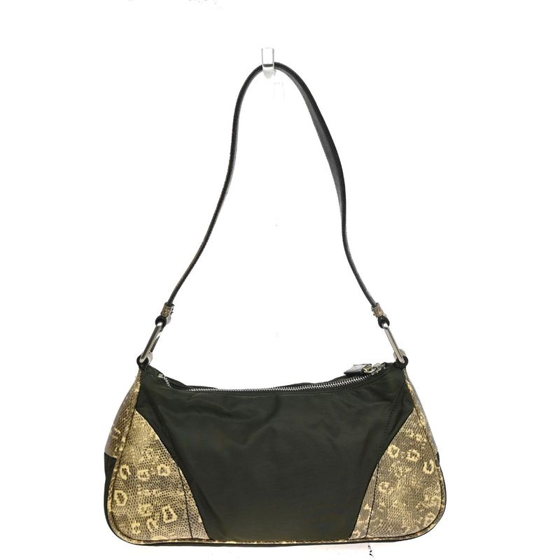 Prada Hand Shoulder Bag Khaki Nylon Leather 67bs306