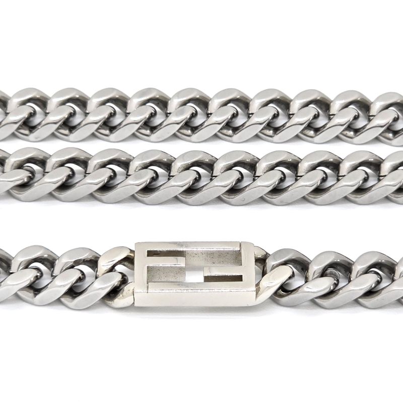 Fendi Baguette Necklace Chain Link Palladium Polished Metal 46cm (1811in) Long