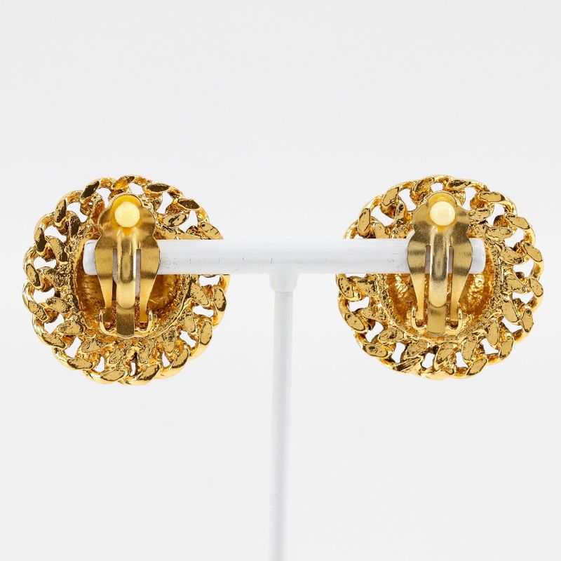 Chanel Coco Mark Matelasse Chain Vintage Gold Plated Ladies 19.1g Earring