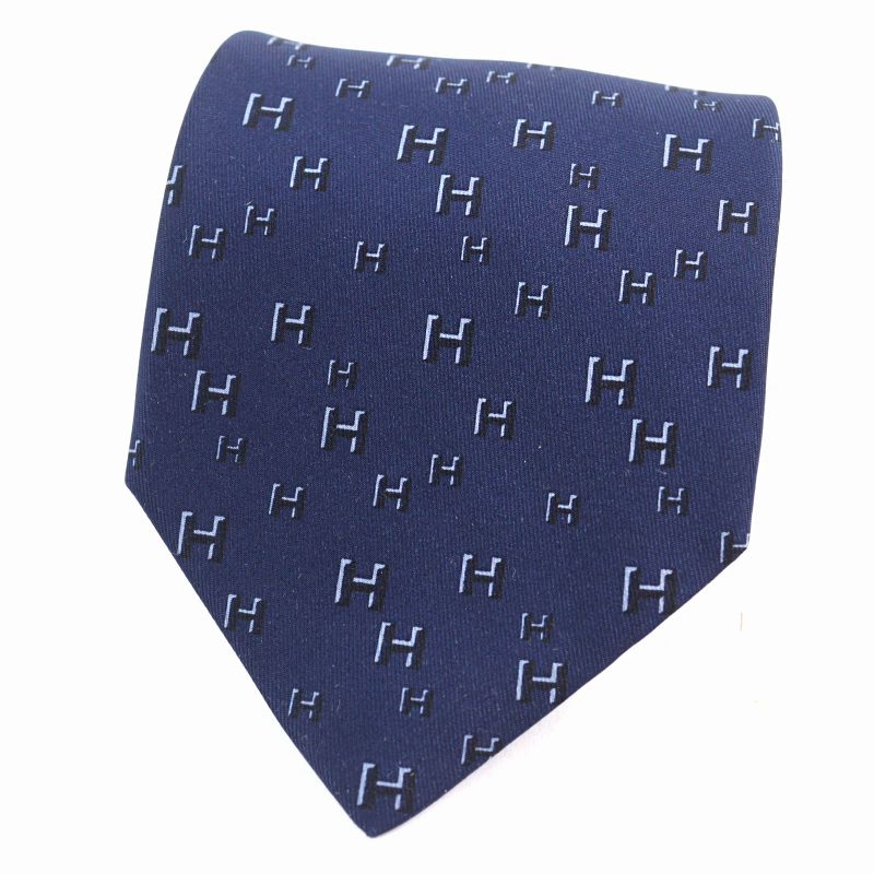 Hermes 5183 IA Cravate 100% Silk H Motif All Over Tie Navy With Box Made In