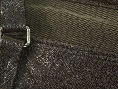 Authentic Chanel Caviar Skin Leather Canvas Shoulder Bag Tote Bag Brown Bag