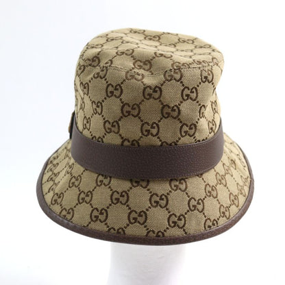 Gucci 576587 GG Canvas Fedora Hat GG Marmont Leather Trim Bucket Hat Beige