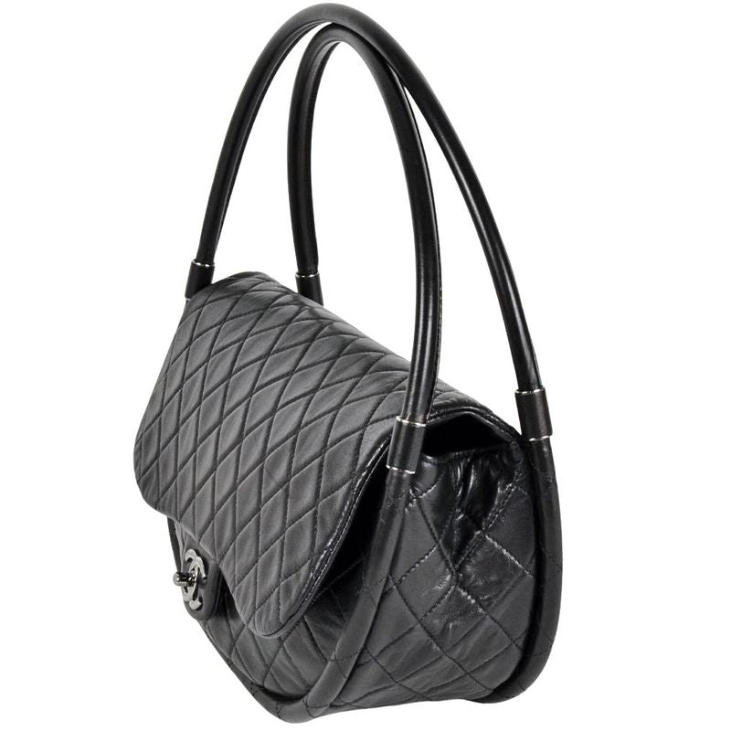 Chanel Hula Hoops Handbag Lamb Skin Black Silver Hardware Coco Mark Matelasse