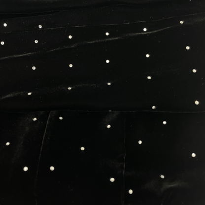 Celine Velour Rhinestone Dress Long Sleeves Black