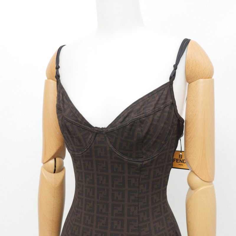 Fendi Size 44 FF Logo Zucca Pattern One Piece Swimwear Swimsuit