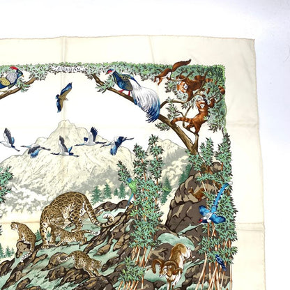 Hermes Carre 90 Sichuan Ivory X Multicolor Scarf 100% Silk
