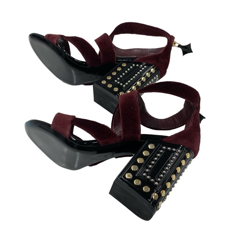 Louis Vuitton Sandals Shoes Velor Bordeaux Black Studs Velvet