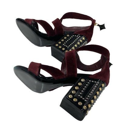 Louis Vuitton Sandals Shoes Velor Bordeaux Black Studs Velvet
