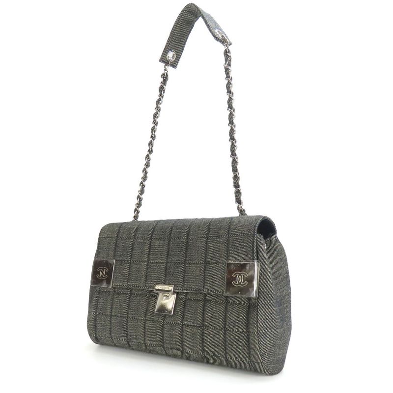 Chanel Shoulder Bag Chocobar A17567 Denim Navy Silver Hardware Coco Mark 7th