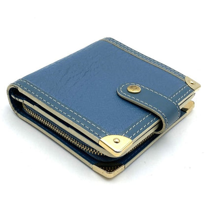 Louis Vuitton M91829 Compact Zip Bifold Wallet Blue Leather Women