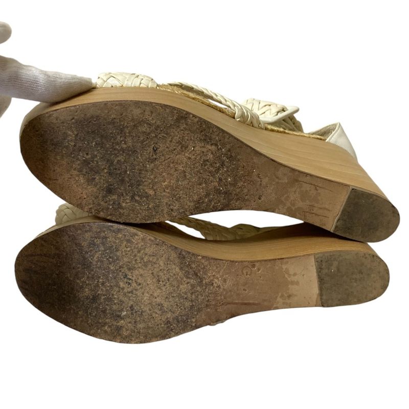 Good Hermes Wedge Sole Mesh Leather Wood Sandals Equivalent to 23.5cm (9.25in)