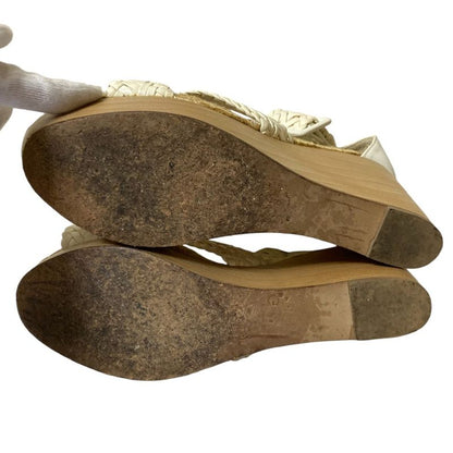 Good Hermes Wedge Sole Mesh Leather Wood Sandals Equivalent to 23.5cm (9.25in)