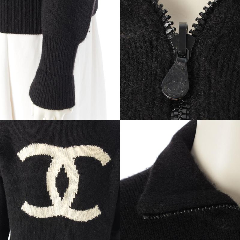 Chanel 96A Cashmere Back Logo Deca Coco Mark High Neck Knit Sweater Top