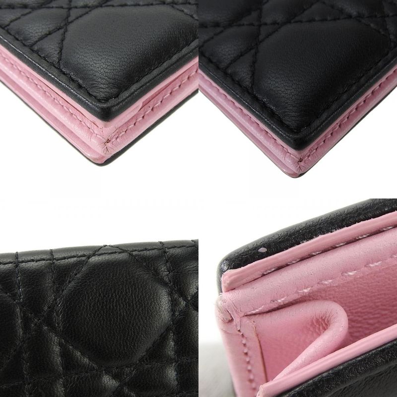 Christian Dior Card Case Cannage Leather Black Pink Business Card Holder Small