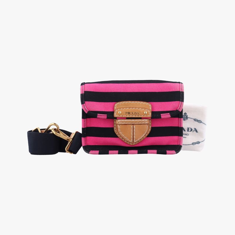 Prada Canapa Ligue Black And Brown And Pink Canvas Bt07857/b