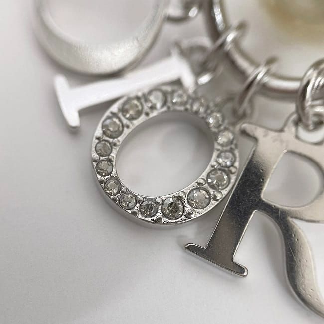 Christian Dior Logo Earrings Silver Pearl White Excellent Condition