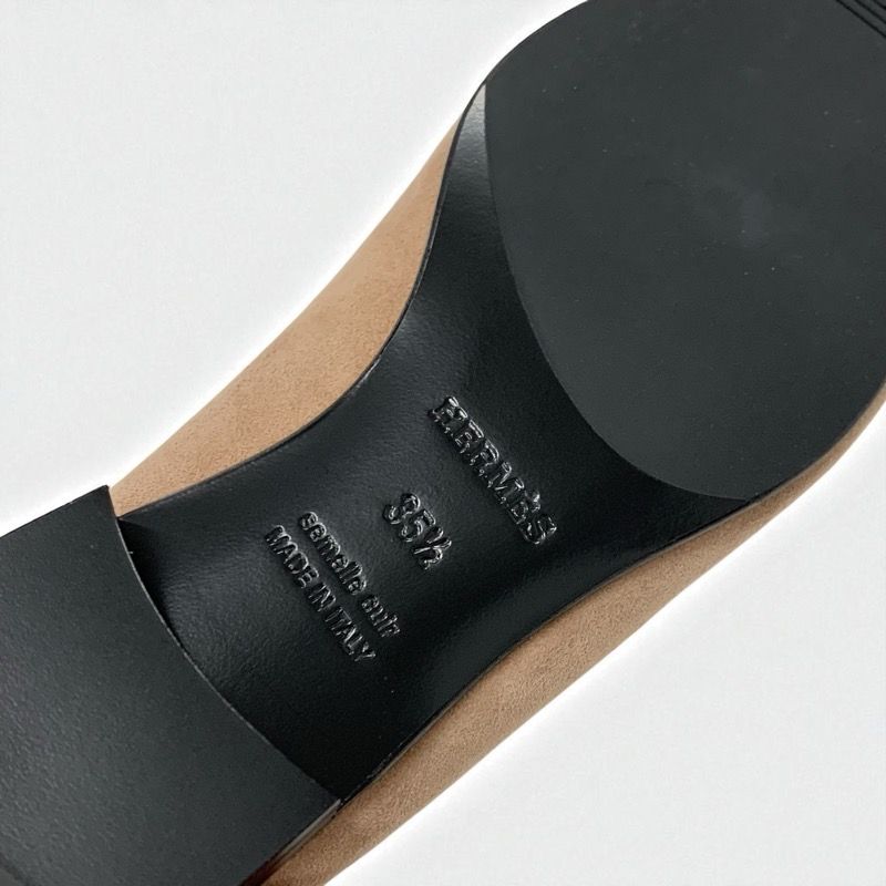 Hermes Paris Loafer Leather Shoes Suede Beige Unused Hhardware Moccasin Flat