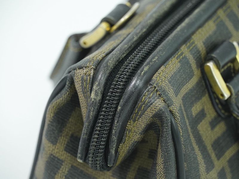 Authentic Fendi Zucca Mini Boston Bag Handbag PVC Brown Zucca Bag Pre-owned