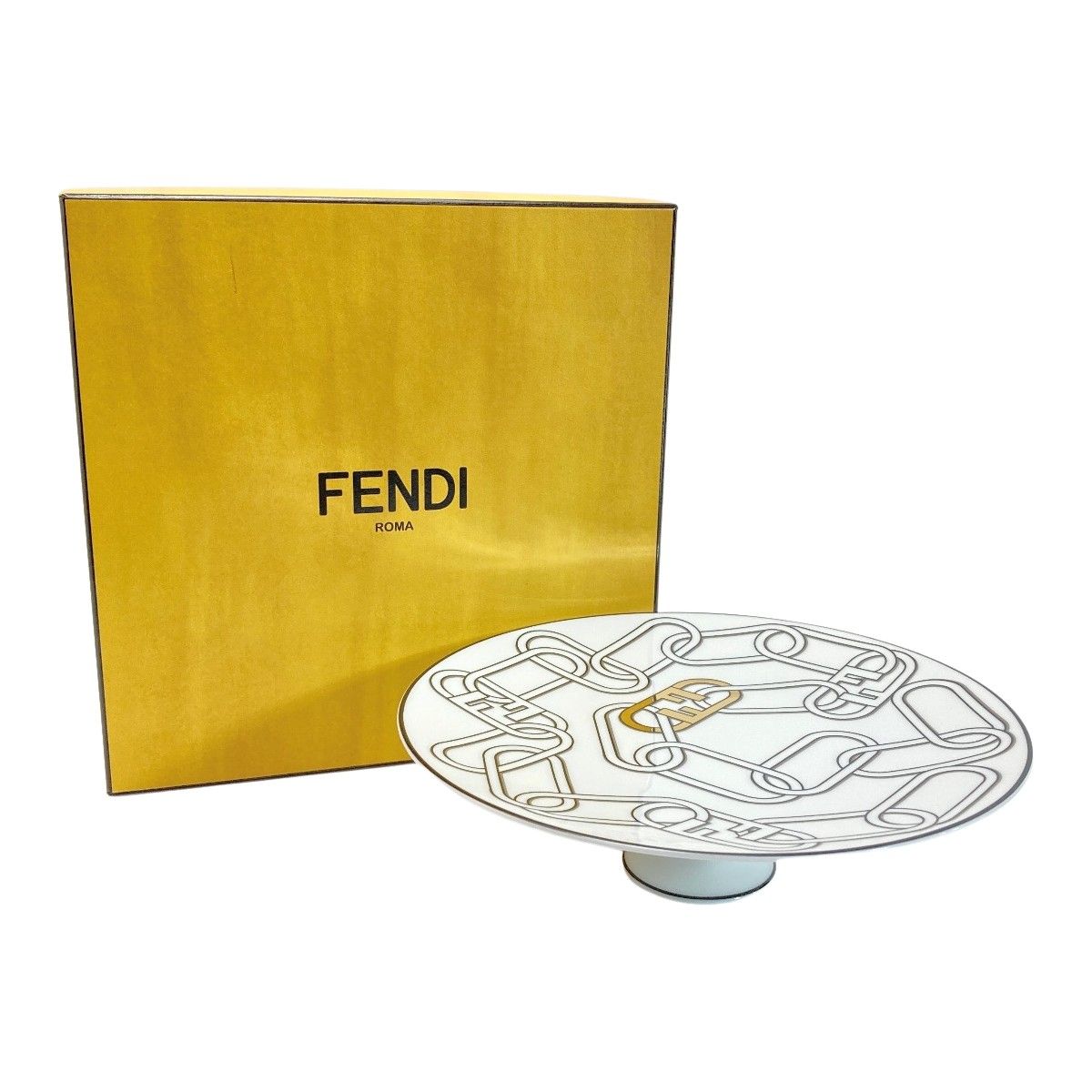 Fendi Orlock Logo Cake Stand Plate Tableware Collection Porcelain with Box