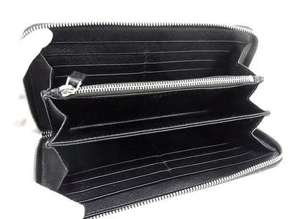 Prada Frankenhart Saffiano Leather Studded Round Zipper Long Wallet