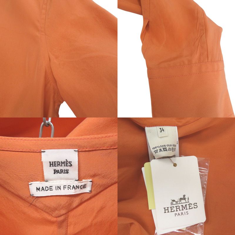Hermes V-neck Blouse With Scarf Silk Orange 0792 Hermes