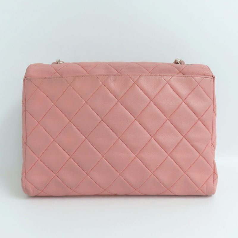 Chanel Matelasse Single Flap Chain Shoulder Bag Lambskin Pink Silver-ha
