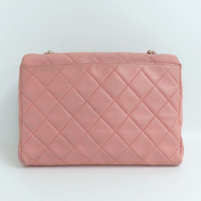 Chanel Matelasse Single Flap Chain Shoulder Bag Lambskin Pink Silver-ha