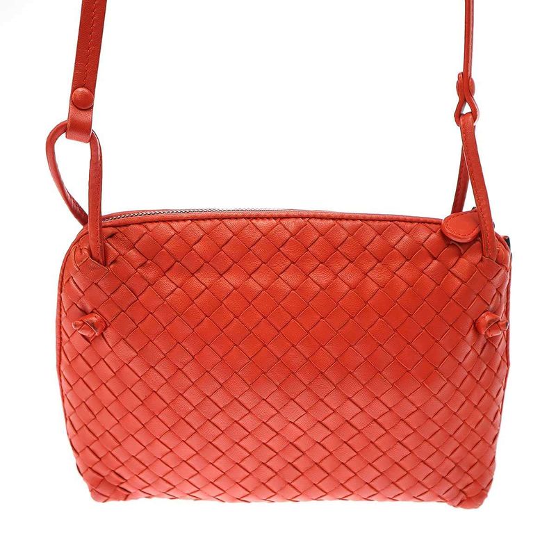 Bottega Veneta Nodini Intrecciato Leather Shoulder Bag in Red