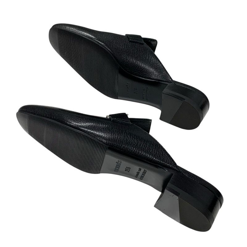 Hermes Vincennes Sandals Shoes Leather Black Silver Mule Carriage Hardware