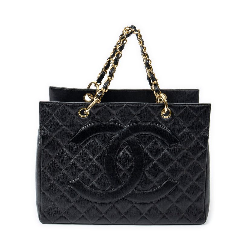 Chanel Coco Mark Chain Tote Black Matelasse Caviar Leather A