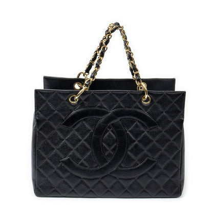 Chanel Coco Mark Chain Tote Black Matelasse Caviar Leather A