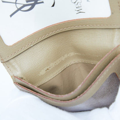 Saint Laurent YSL Logo Card Case Pass Case Beige Leather Canvas Women Saint