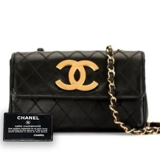 CHANEL 24K Vintage Single Flap Bag Large Coco Quilted Chain Shoulder Bag Purse