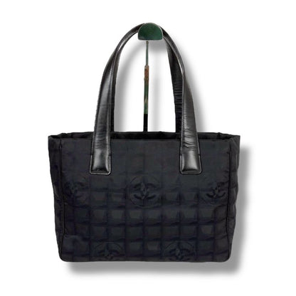 Chanel New Travel Line Mini Tote Bag Black Nylon Jacquard Shoulder Bag