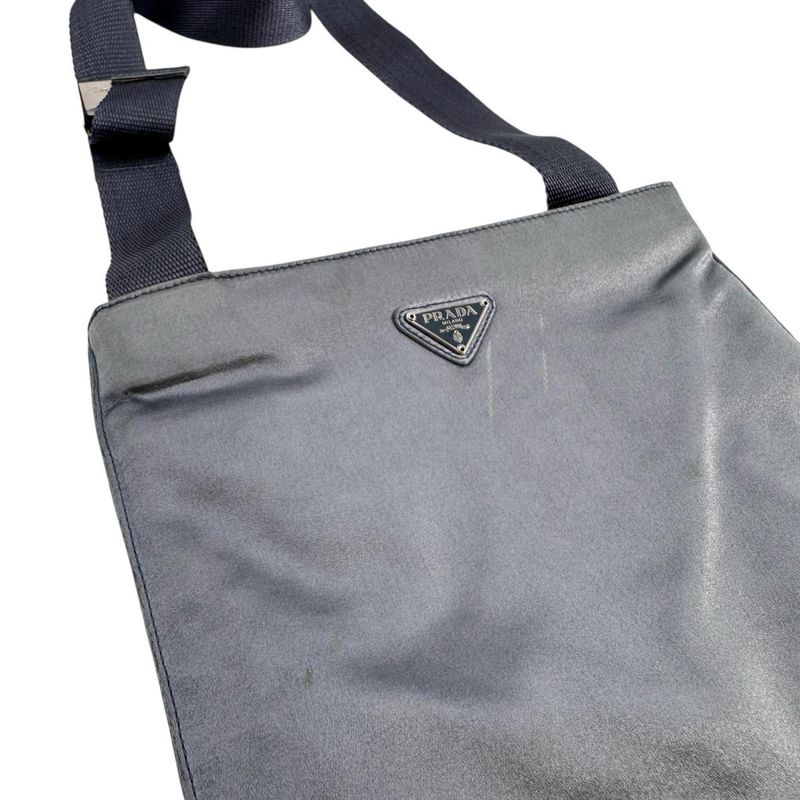 Prada Triangle Logo Pochette Silk Satin Shoulder Bag Prada Light Gray