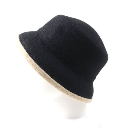 Hermes 100% Wool None Felt Hat Bucket Hat Black Beige 56 Genuine