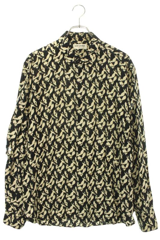 Saint Laurent Paris 646850 Y2g02 All-over Silk Blend Rayon Long Sleeve Shirt