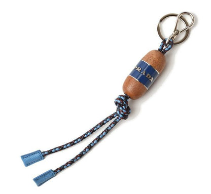 Prada Key Ring Key Holder Prada Wood Intrecciato Blue Light Blue Unused