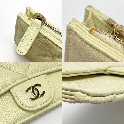 Chanel Matelasse Classic Card Case Ap2570 Light Yellow Caviar Skin Coin Case