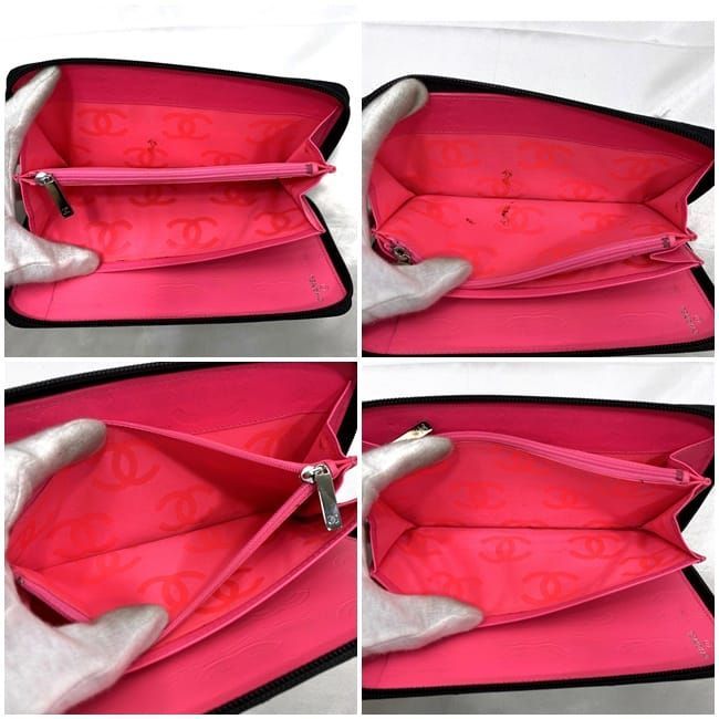 Chanel Round Zipper Long Wallet F21275 Black White