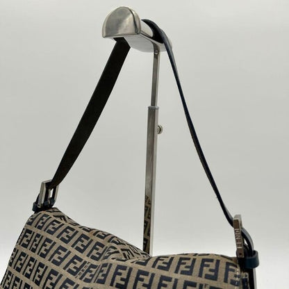 Fendi Mamma Zucca Bucket Baguette Navy Tan Flap Bag Purse Tote FF