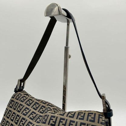 Fendi Mamma Zucca Bucket Baguette Navy Tan Flap Bag Purse Tote FF