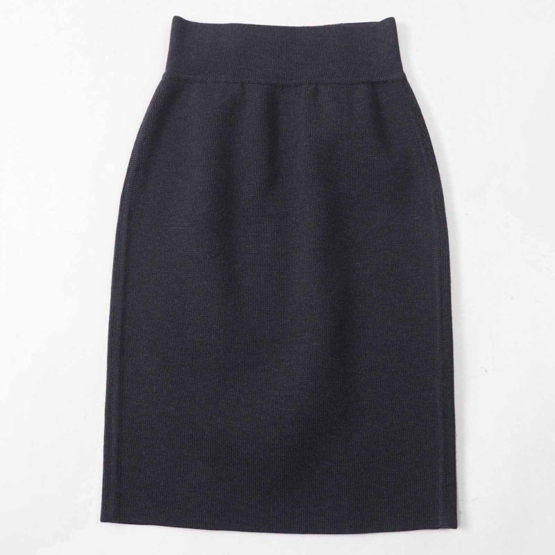 Hermes Wool H Motif Ribbed Knit Tight Skirt Charcoal Grayish 34 Made In Italy