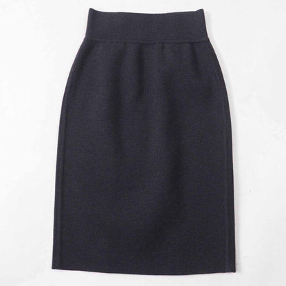 Hermes Wool H Motif Ribbed Knit Tight Skirt Charcoal Grayish 34 Made In Italy