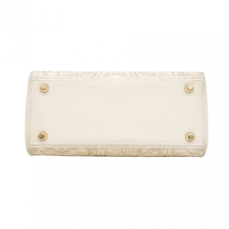 Christian Dior Handbag Lady Dior Dee Lite Canvas White Gold Chien Pan Gold