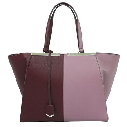 Authentic Fendi Trois Jour Bicolor Tote Handbag Leather Bordeaux Pink 8bh272