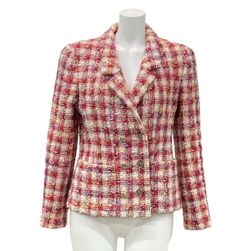 Chanel Jacket Size 40 M Ladies - P06313 Red X Ivory X Light Blue Long Sleeves /