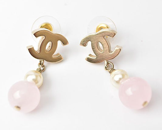 Chanel Earrings Logo CC Coco Mark Swing Pearl Rose 230613