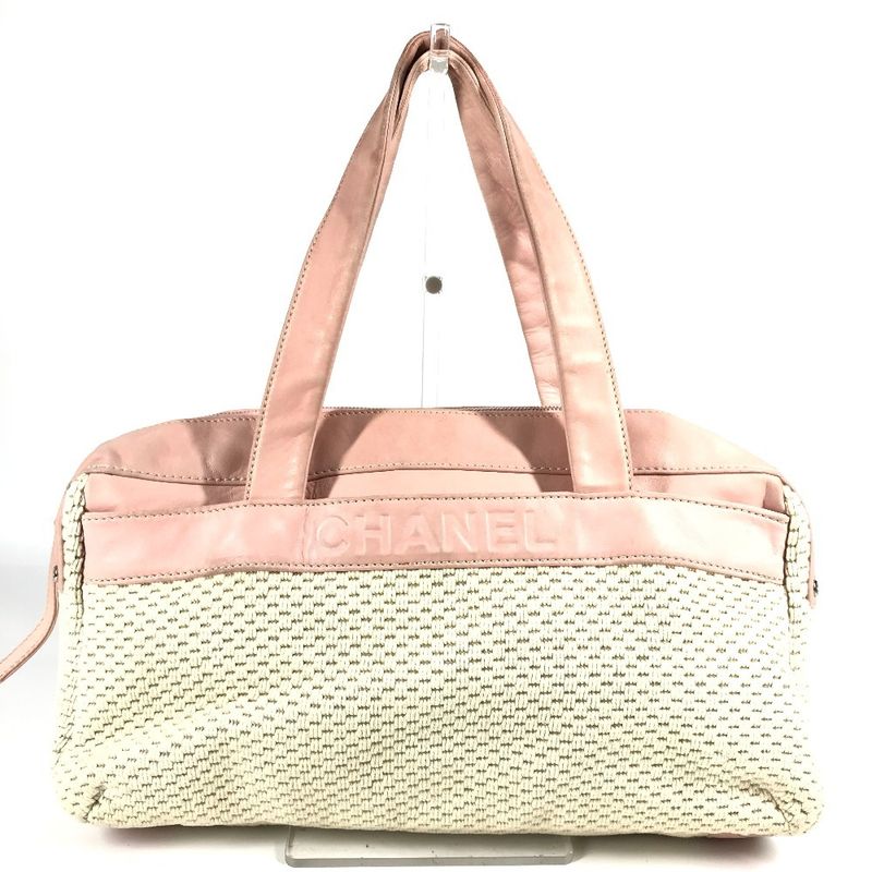 Chanel Shoulder Bag Logo Leather / Canvas Pink