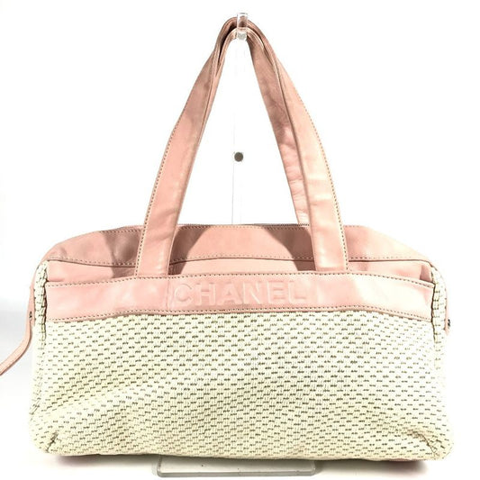 Chanel Shoulder Bag Logo Leather / Canvas Pink